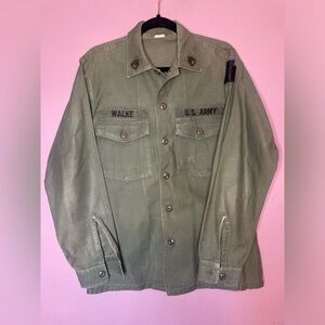 US Military Shirt Mens 15.5 x 33 Green Cotton Sateen OG 107